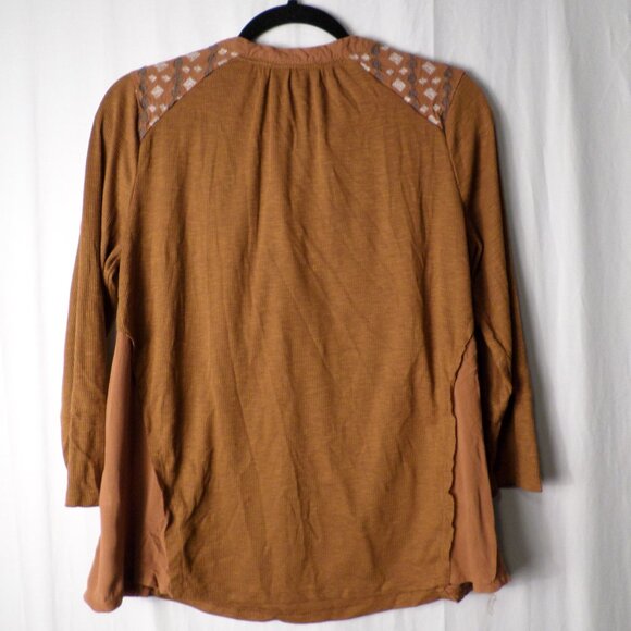 Knox Rose Thermal Rust Colored Long Sleeve Knit Tee Blouse Womens Large - Picture 9 of 12